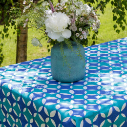 Moroccan Peacock Blue Tablecloth by Georgia Bosson